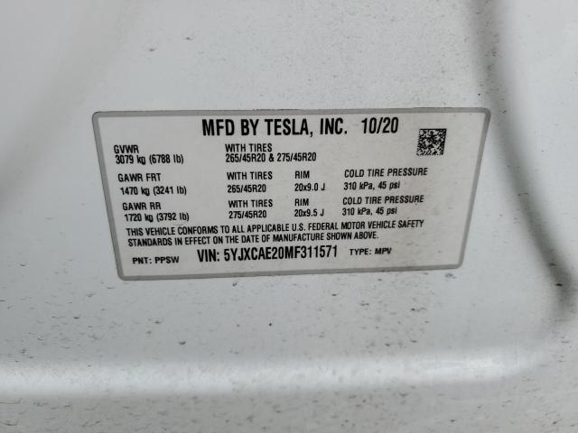 2021 TESLA MODEL X 5YJXCAE20MF311571
