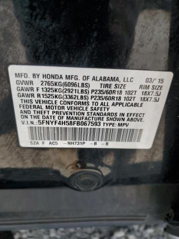 2015 HONDA PILOT EXL 5FNYF4H58FB067593