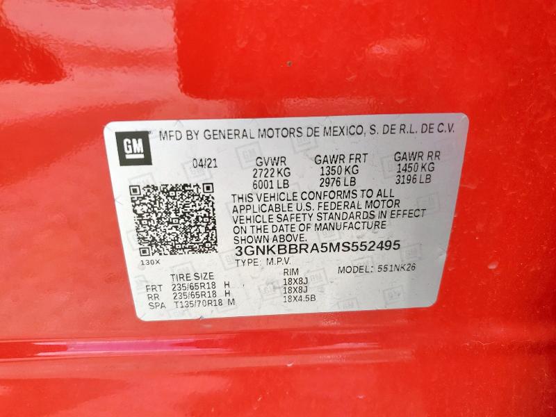 2021 CHEVROLET BLAZER 1LT 3GNKBBRA5MS552495