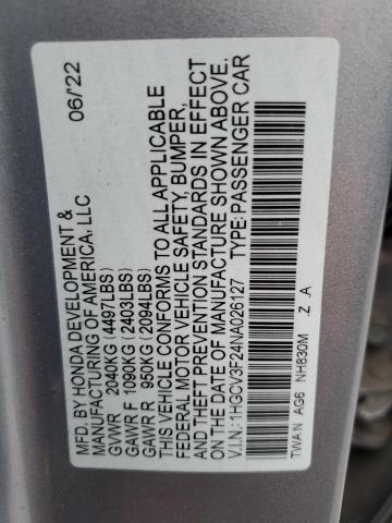 2022 HONDA ACCORD HYBRID SPORT 1HGCV3F24NA026127