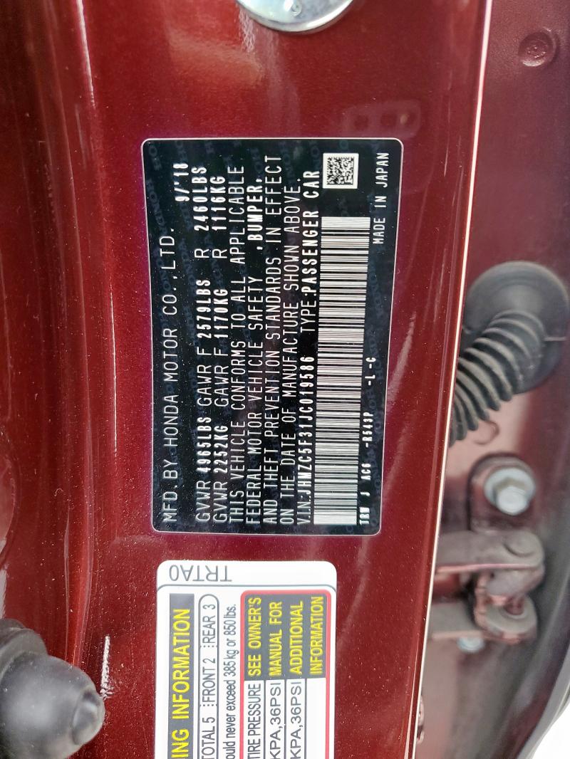 2018 HONDA CLARITY TO JHMZC5F31JC019586