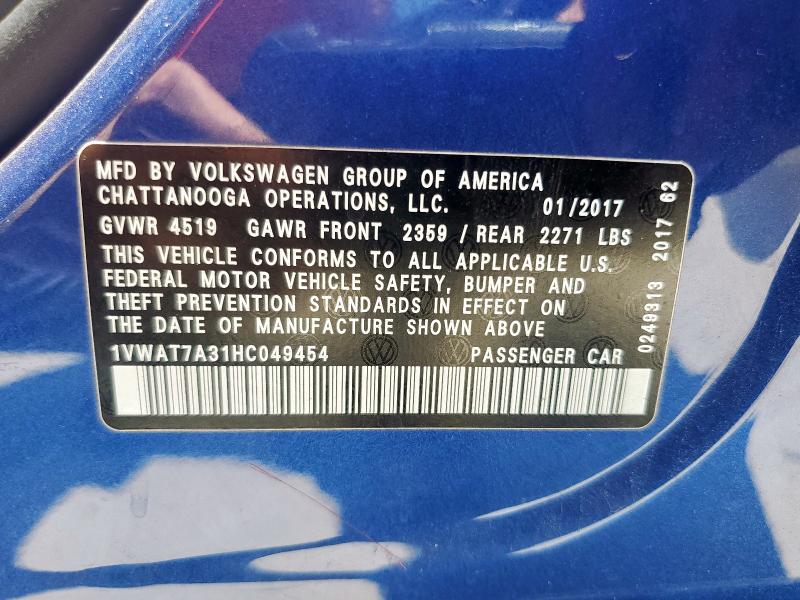 2017 VOLKSWAGEN PASSAT S 1VWAT7A31HC049454