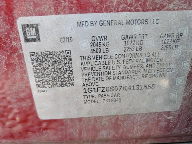2019 CHEVROLET BOLT EV PR 1G1FZ6S07K4131558