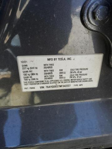 2022 TESLA MODEL Y 7SAYGDEE7NF342227
