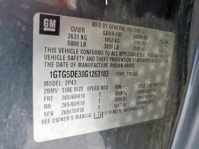 2016 GMC CANYON SLT 1GTG5DE30G1263183