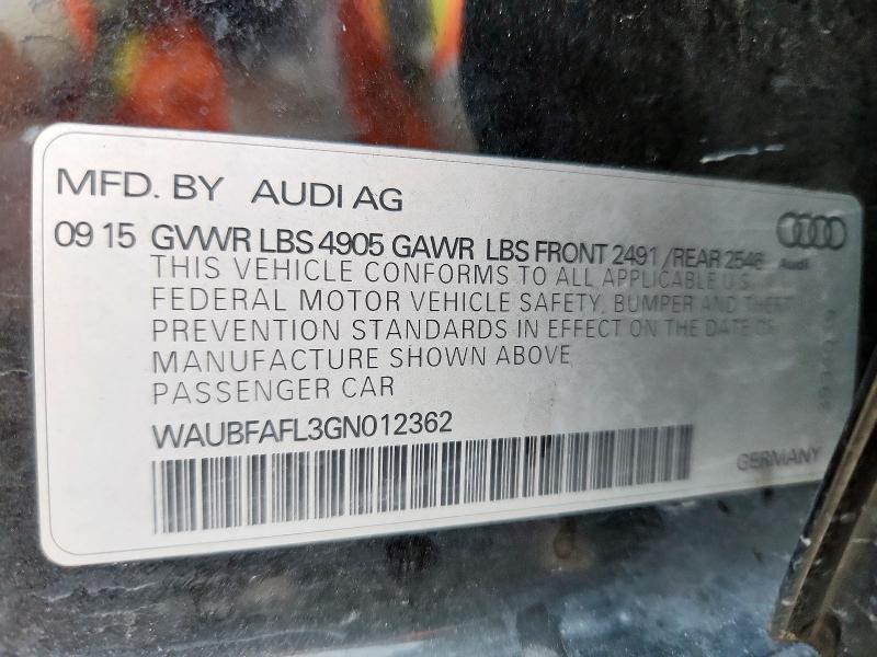 2016 AUDI A4 PREMIUM WAUBFAFL3GN012362