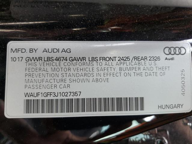 2018 AUDI S3 PRESTIGE WAUF1GFF3J1027357