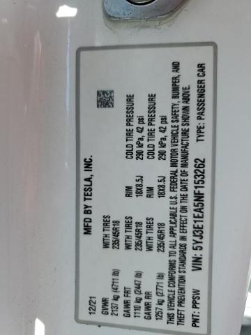 2022 TESLA MODEL 3 5YJ3E1EA5NF153262