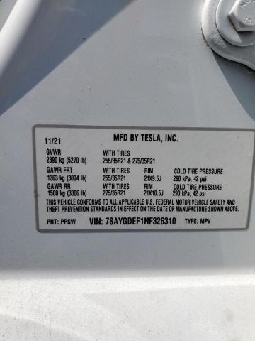 2022 TESLA MODEL Y 7SAYGDEF1NF326310