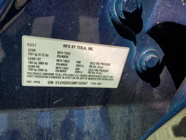 2021 TESLA MODEL Y 5YJYGDEE6MF152947