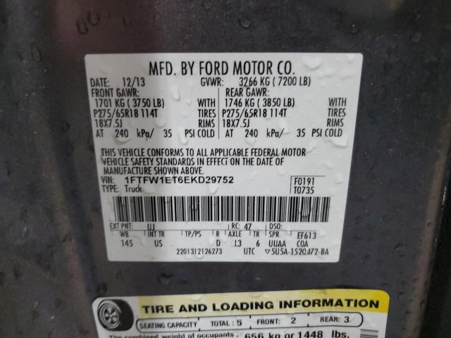 2014 FORD F150 SUPER - 1FTFW1ET6EKD29752