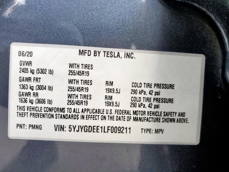 2020 TESLA MODEL Y - 5YJYGDEE1LF009211
