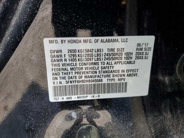 2017 HONDA PILOT TOUR - 5FNYF6H92HB045588