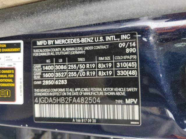 2015 MERCEDES-BENZ ML 350 4MA 4JGDA5HB2FA482504