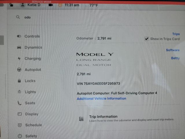 2025 TESLA MODEL Y 7SAYGAEE0SF295973