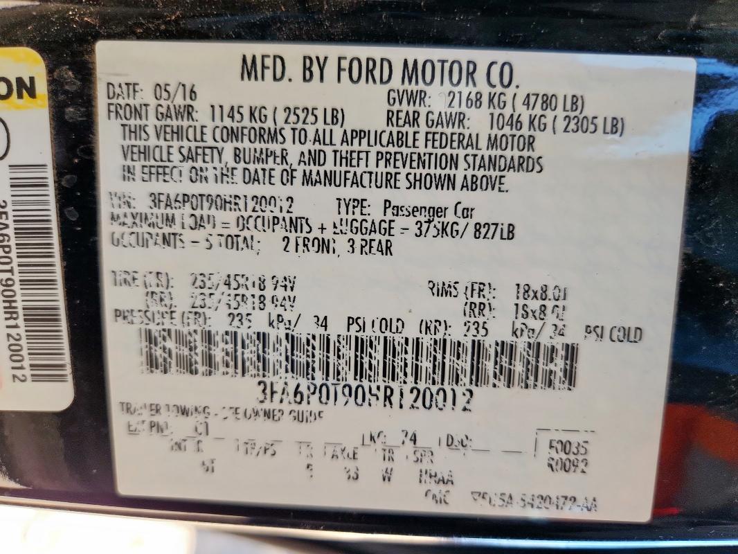 2017 FORD FUSION SE - 3FA6P0T90HR120012