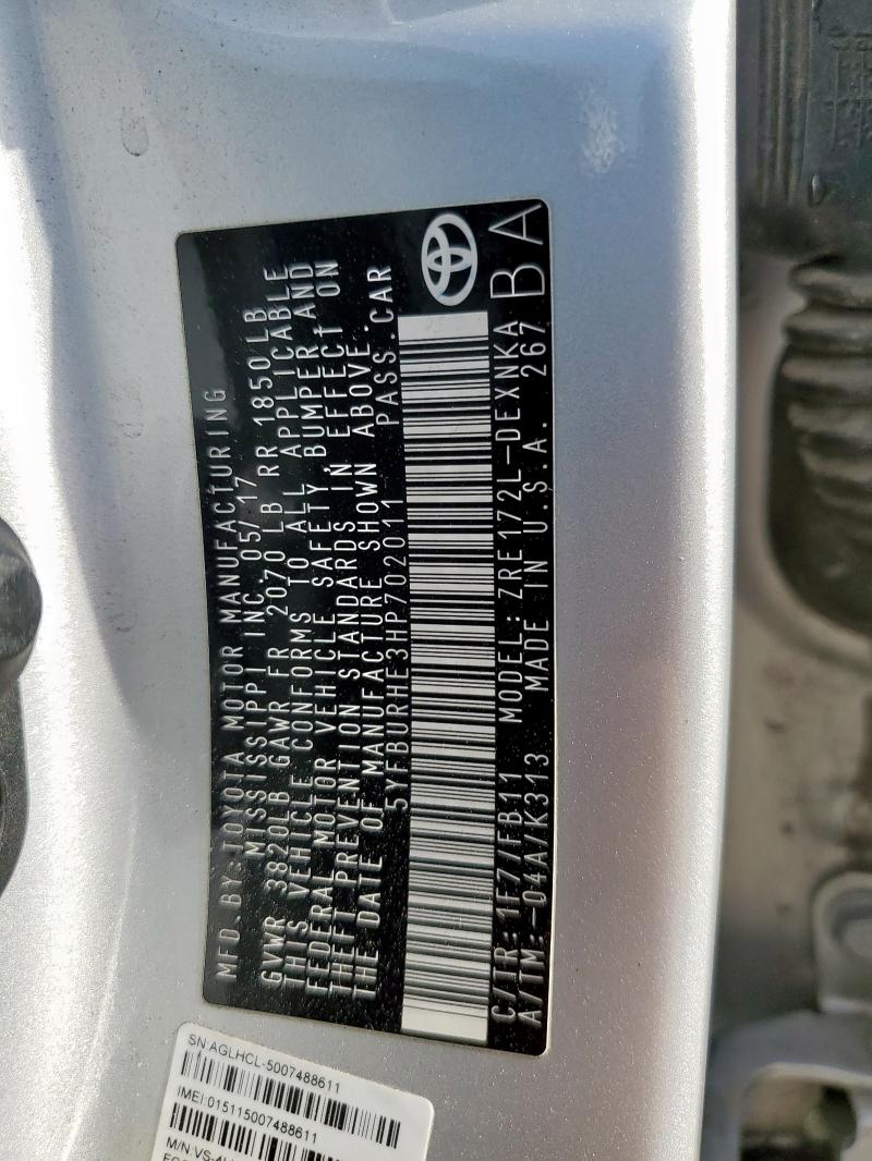 2017 TOYOTA COROLLA L - 5YFBURHE3HP702011