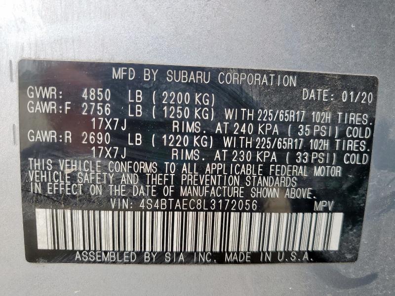 2020 SUBARU OUTBACK PR 4S4BTAEC8L3172056