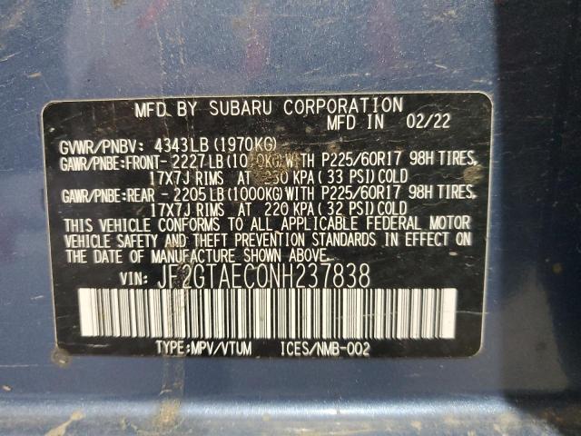 2022 SUBARU CROSSTREK JF2GTAEC0NH237838