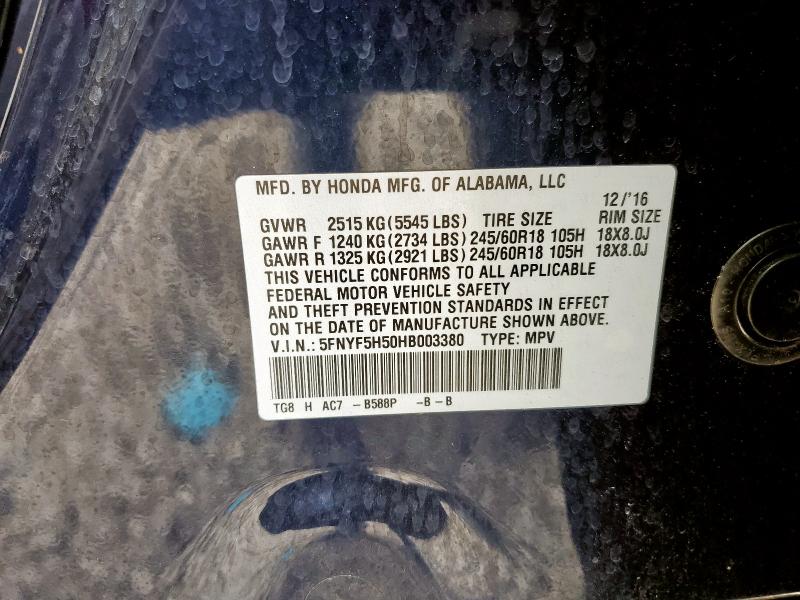 2017 HONDA PILOT EXL - 5FNYF5H50HB003380
