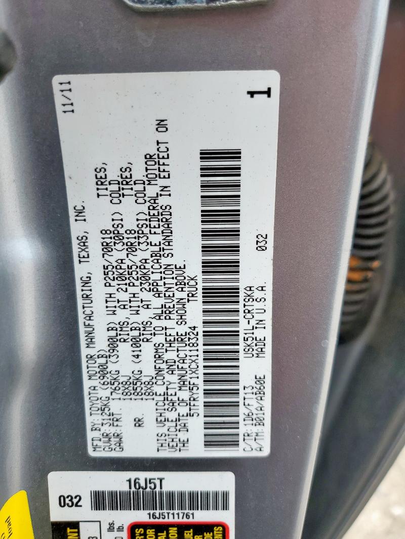 2012 TOYOTA TUNDRA DOU - 5TFRY5F1XCX118324
