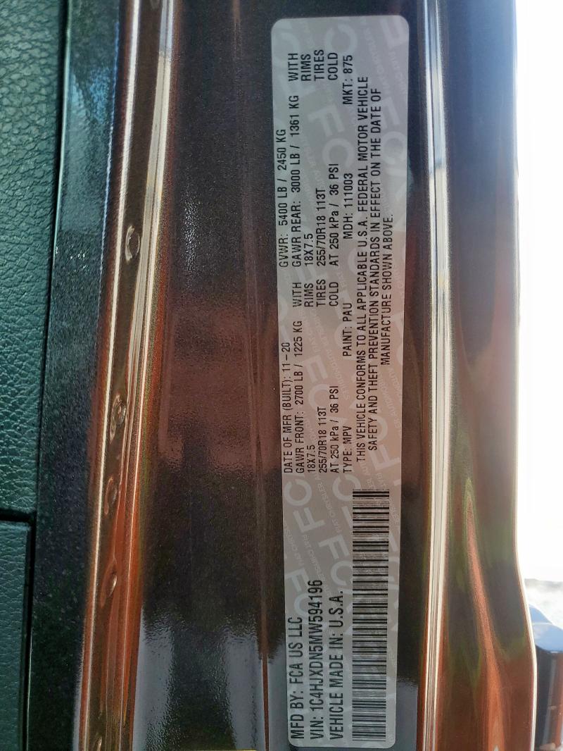 2021 JEEP WRANGLER U 1C4HJXDN5MW594196