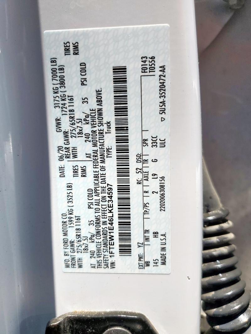 2020 FORD F150 SUPER - 1FTEW1E46LKE34597