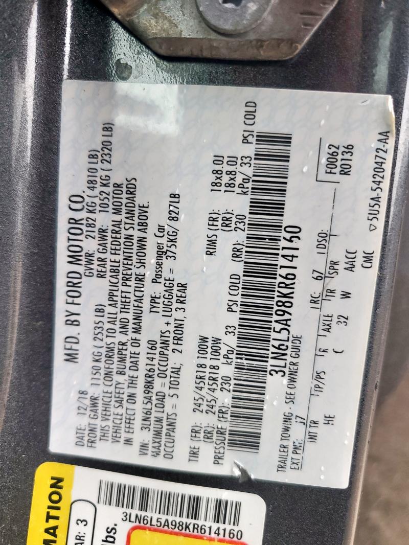 2019 LINCOLN MKZ 3LN6L5A98KR614160