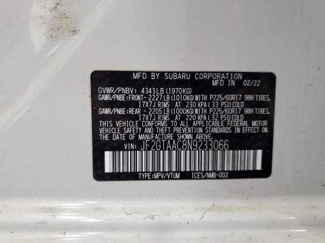 2022 SUBARU CROSSTREK JF2GTAAC8N9233066