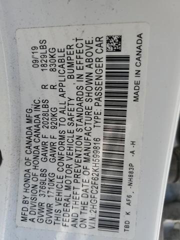 2019 HONDA CIVIC LX 2HGFC2F62KH599816