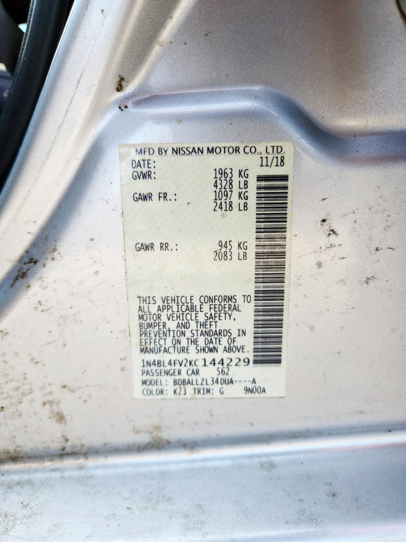 2019 NISSAN ALTIMA PLA 1N4BL4FV2KC144229