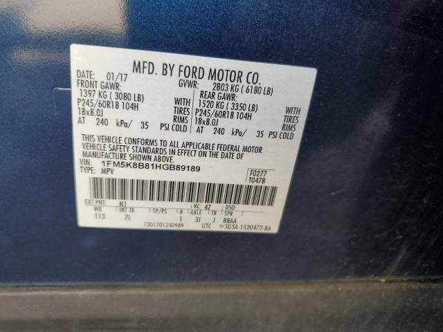 2017 FORD EXPLORER 1FM5K8B81HGB89189