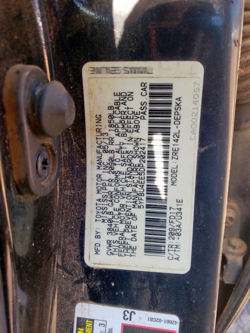 2013 TOYOTA COROLLA BA - 5YFBU4EE5DP202417