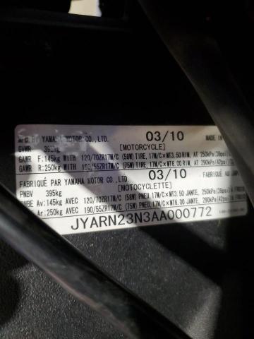 2010 YAMAHA YZFR1 JYARN23N3AA000772