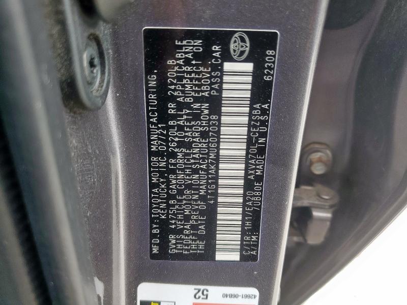 2021 TOYOTA CAMRY SE 4T1G11AK7MU607038