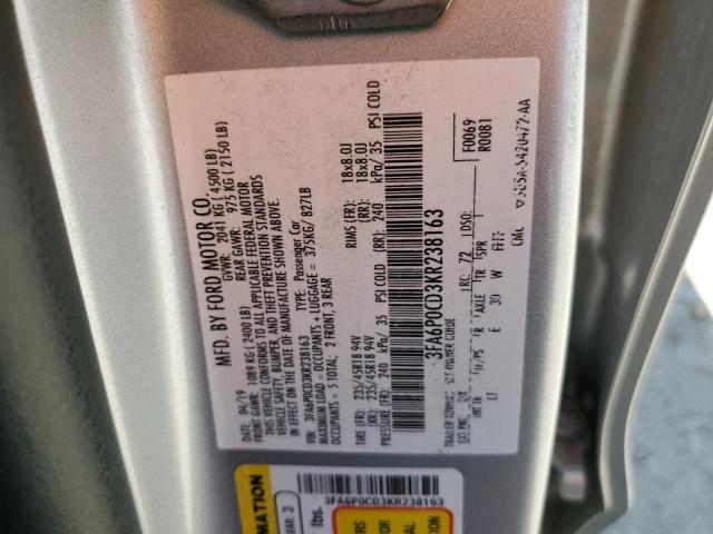 2019 FORD FUSION SEL - 3FA6P0CD3KR238163