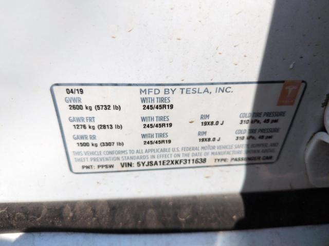 2019 TESLA MODEL S 5YJSA1E2XKF311638