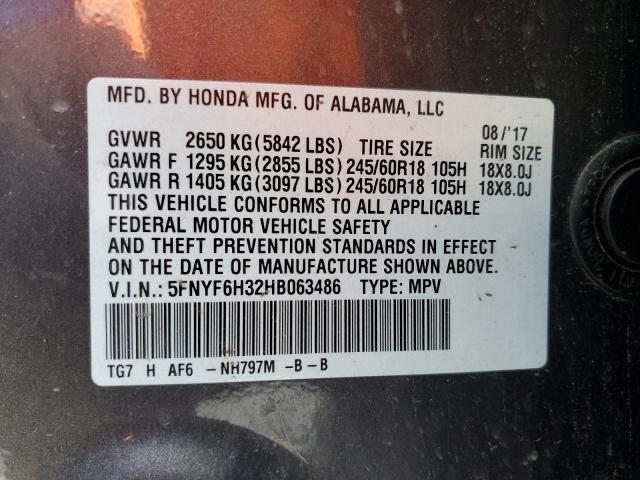 2017 HONDA PILOT EX 5FNYF6H32HB063486