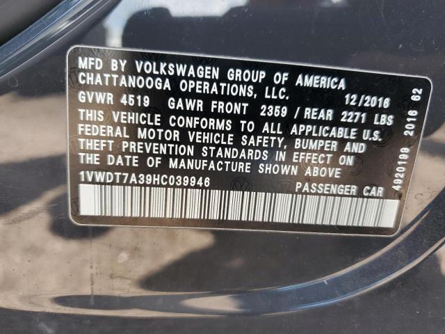 2017 VOLKSWAGEN PASSAT R-L 1VWDT7A39HC039946