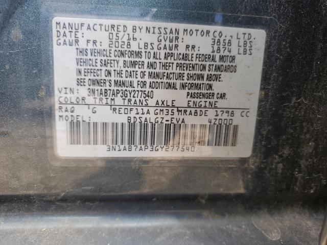 2016 NISSAN SENTRA S 3N1AB7AP3GY277540