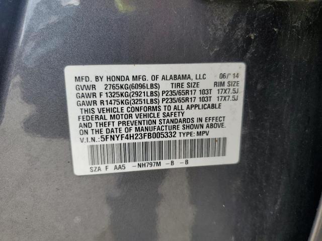 2015 HONDA PILOT LX 5FNYF4H23FB005332