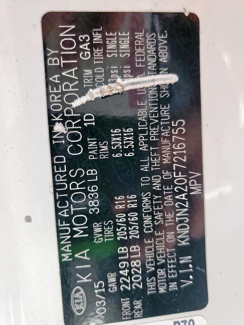 2015 KIA SOUL KNDJN2A20F7216755