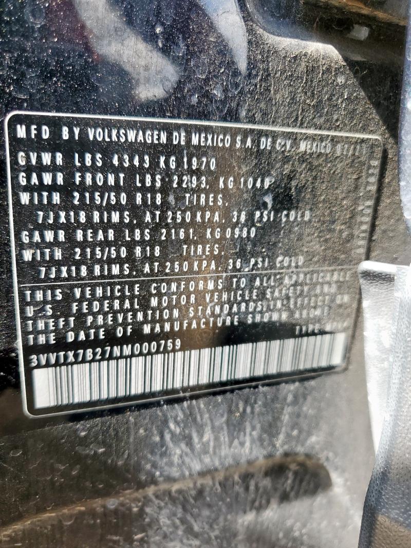 2022 VOLKSWAGEN TAOS SE 3VVTX7B27NM000759