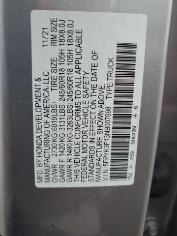 2022 HONDA RIDGELINE 5FPYK3F13NB007698