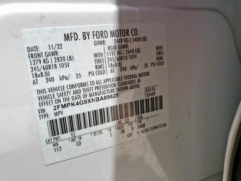 2022 FORD EDGE SE 2FMPK4G9XNBA89825