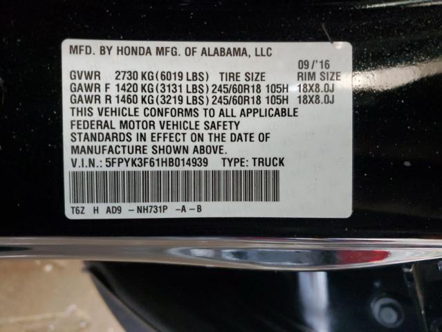 2017 HONDA RIDGELINE 5FPYK3F61HB014939