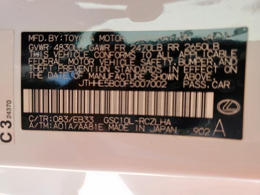 2015 LEXUS RC 350 JTHHE5BC0F5007002