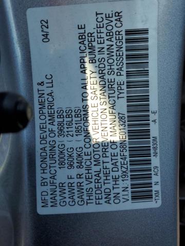 2022 HONDA INSIGHT EX 19XZE4F58NE013287