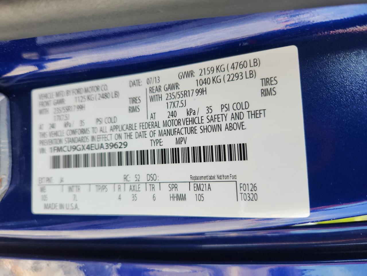 Lot #3203157823 2014 FORD ESCAPE SE