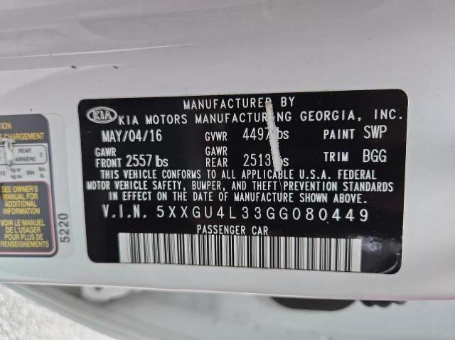 2016 KIA OPTIMA EX 5XXGU4L33GG080449